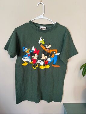 Vintage Disney Graphic Tee with Mickey, Minnie, Donald & Goofy - Forest Green
